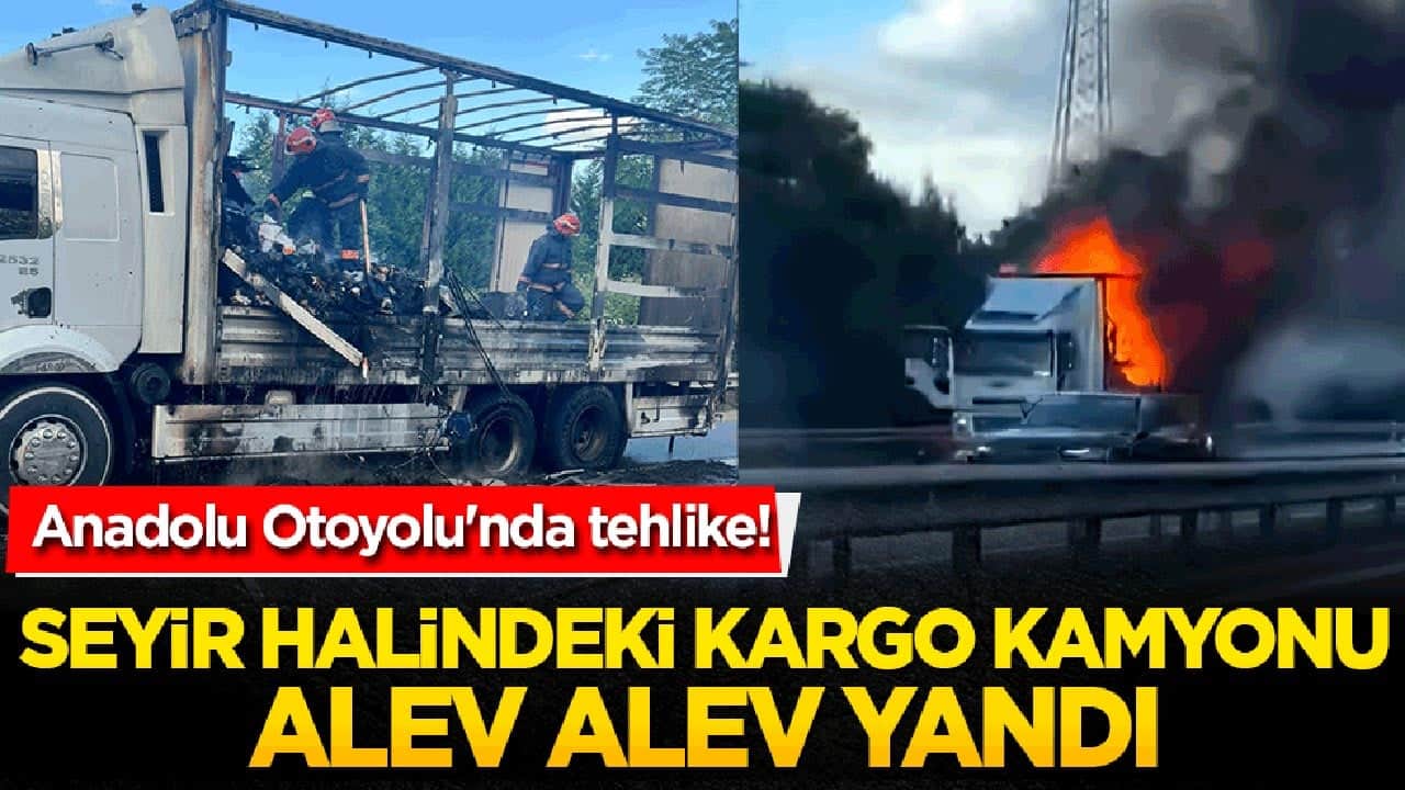Anadolu Otoyolu'nda korku dolu anlar! Seyir halindeki kargo kamyonu alev alev yandı!