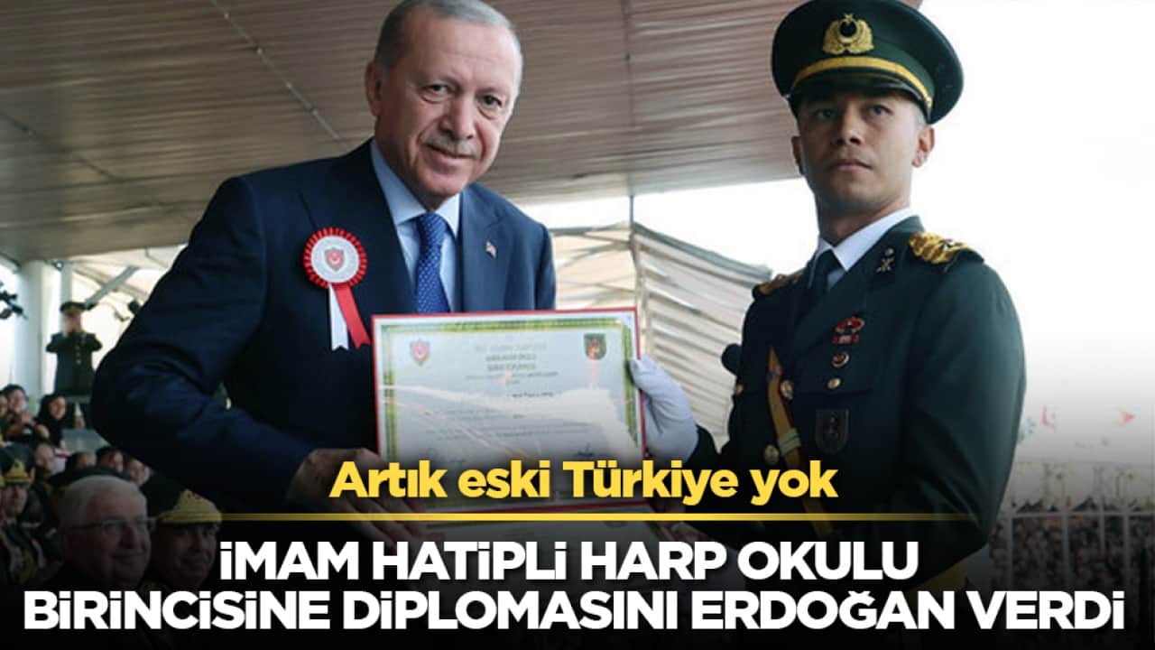 Artık eski Türkiye yok! İmam Hatipli Harp Okulu birincisine diplomasını Erdoğan verdi