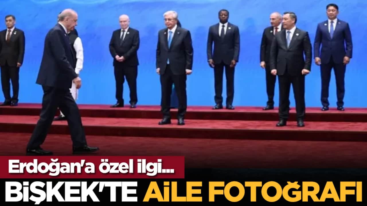 Erdoğan'a özel ilgi... Bişkek'te aile fotoğrafı