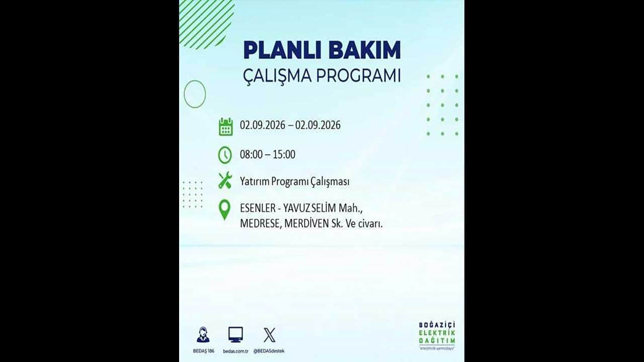 Foto - İstanbul'da yaşayanlar dikkat! BEDAŞ'tan büyük elektrik kesintisini duyurdu