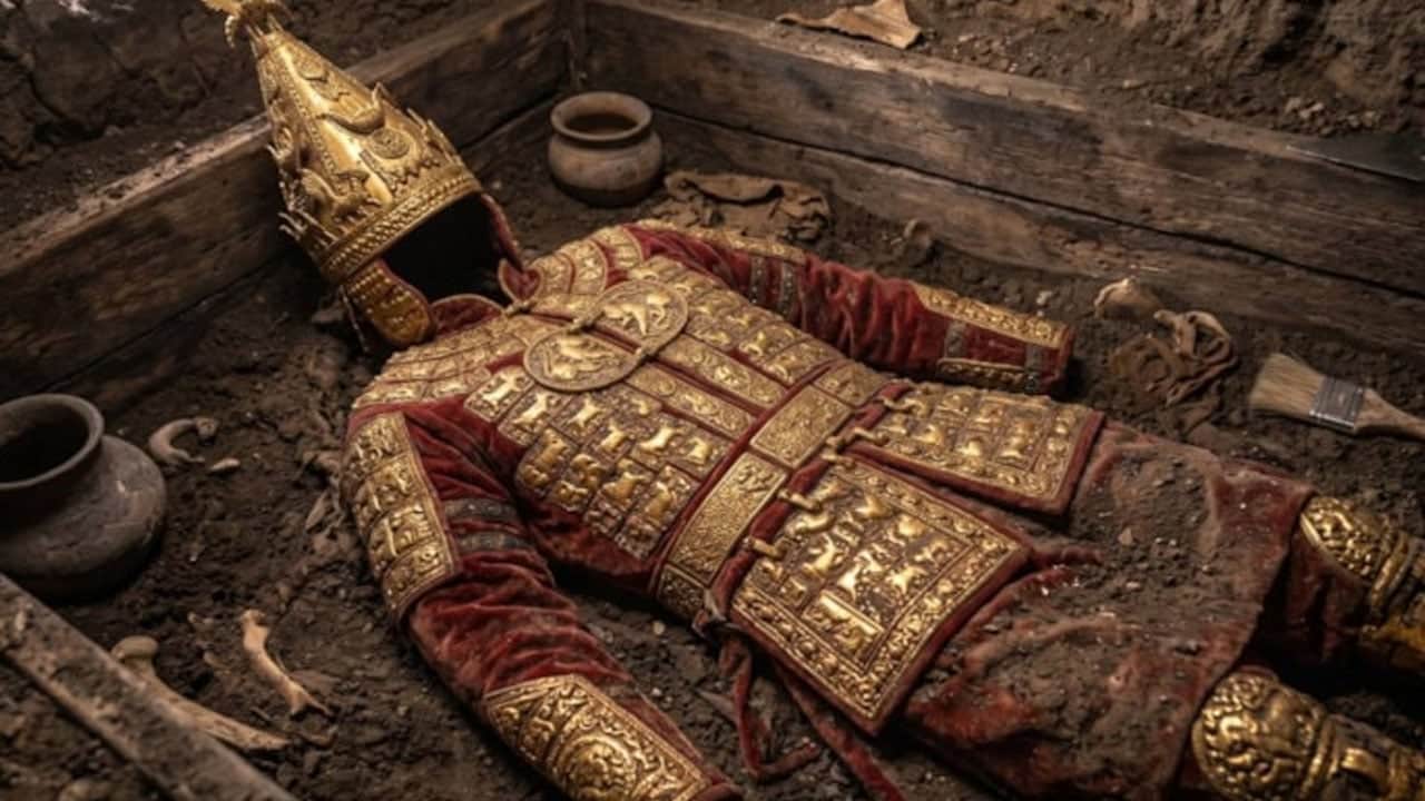 Kazakistan'daki mezarda altın kaplamalı tören giysisi bulundu! Kazak vatandaşlar şokta