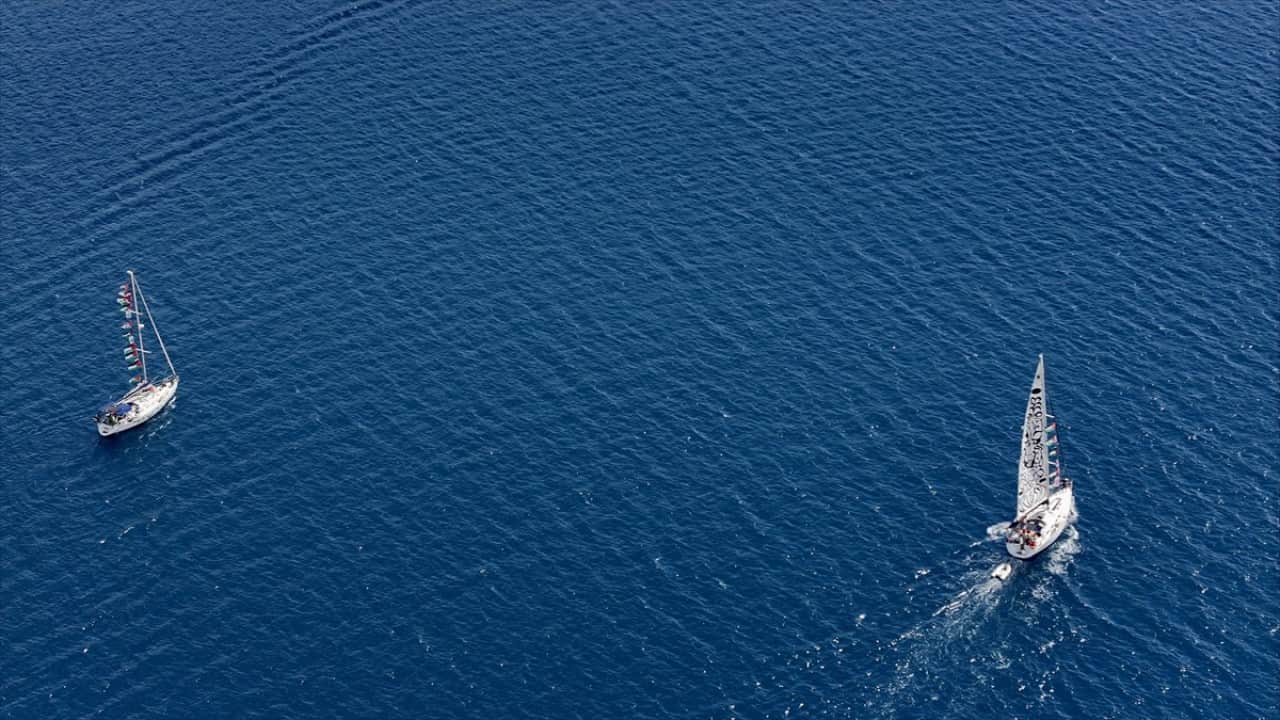 Foto - Marmaris'ten demir aldı! Küresel Sumud Filosu Gazze'ye gitmek üzere Akdeniz'e açıldı