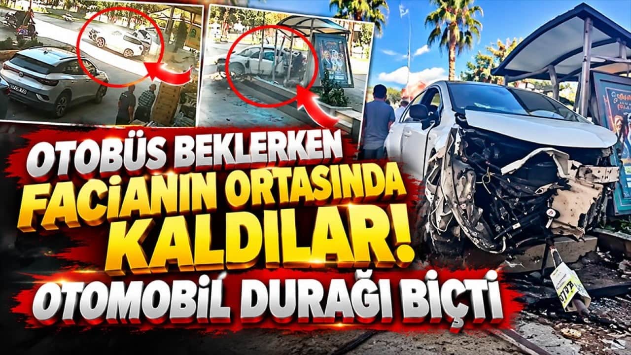 Otobüs beklerken facianın ortasında kaldılar! Otomobil durağı biçti