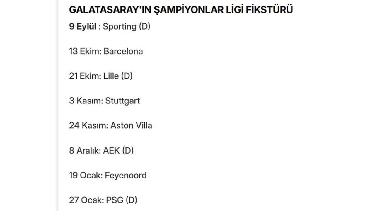 Foto - UEFA, Galatasaray'ın Şampiyonlar Ligi fikstürünü açıkladı