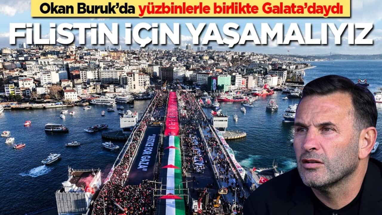 500 binden fazla kişiyle birlikte Galata’ya giden Okan Buruk: Filistin’i hiç unutmadan yaşamalıyız