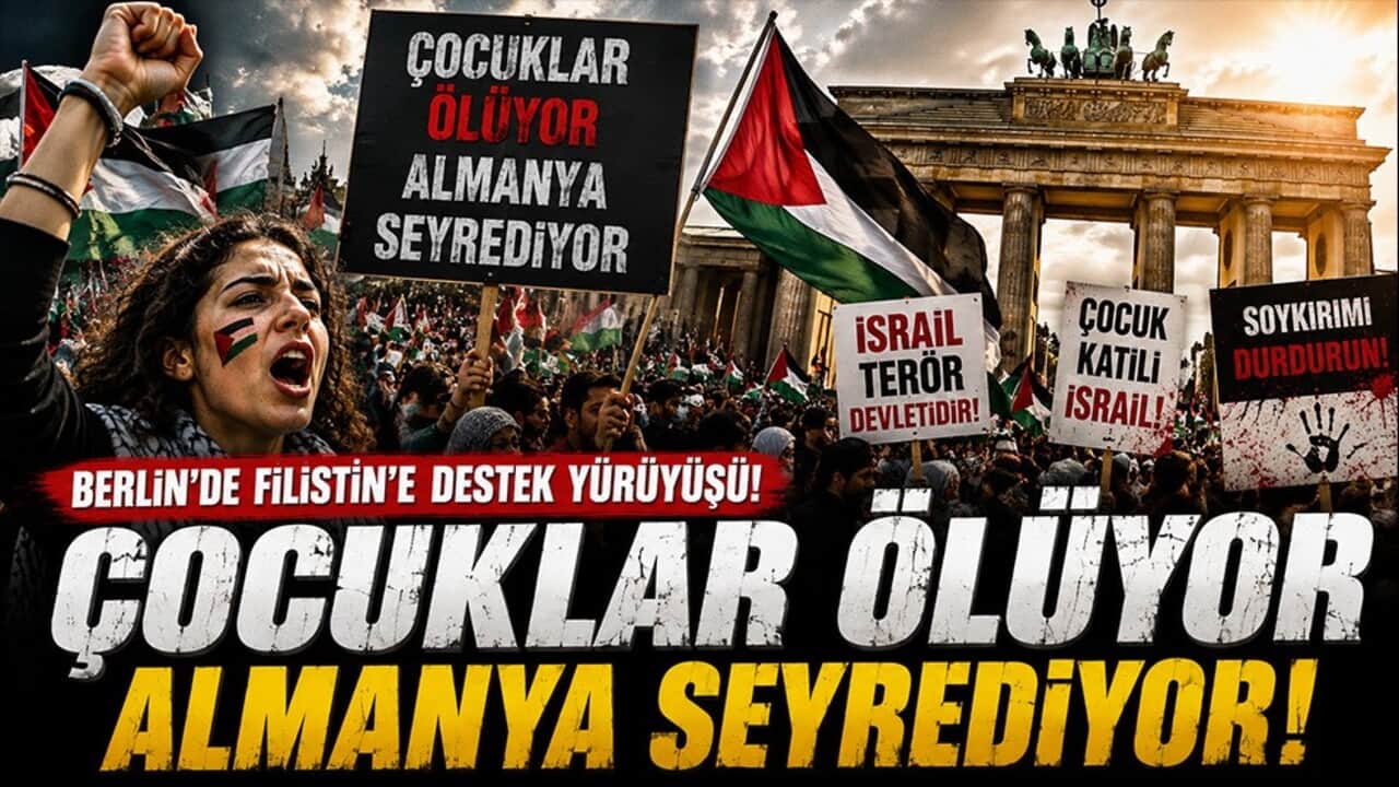 Berlin'de Filistin'e destek yürüyüşü: "Çocuklar ölüyor, Almanya seyrediyor"