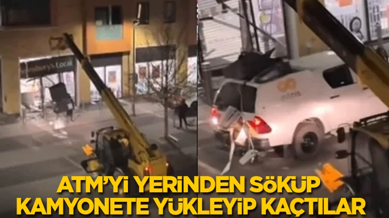 İş makinesi ile ATM’yi yerinden söküp kamyonete yükleyip kaçtılar