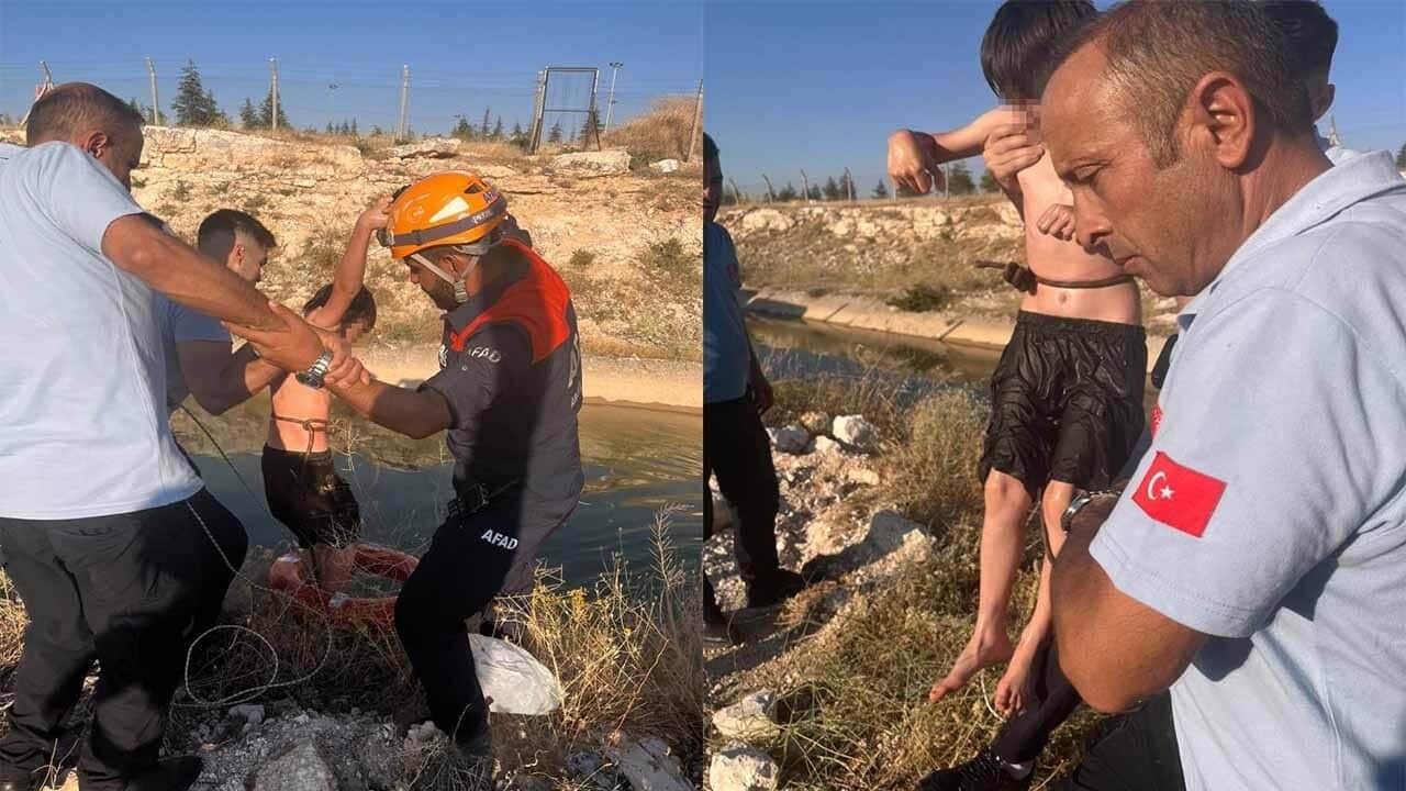 Kanalda akıntıya kapılan 2 çocuğu son anda boğulmaktan kurtardılar