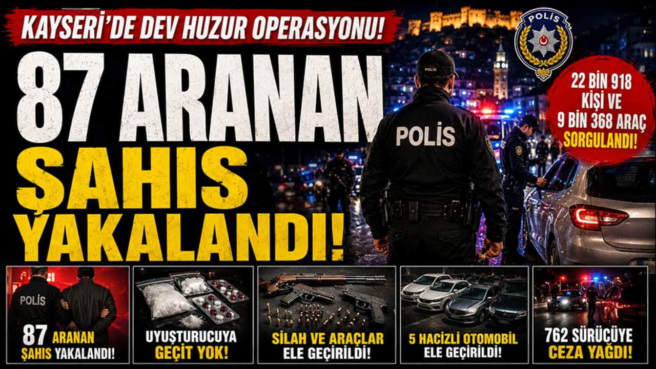 Kayseri'de dev huzur operasyonu! 87 aranan şahıs yakalandı