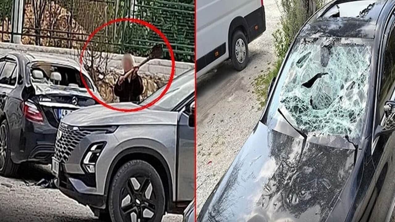 Mercedes’i kürekle döven kadın lüks otomobili hurdaya çevirdi!