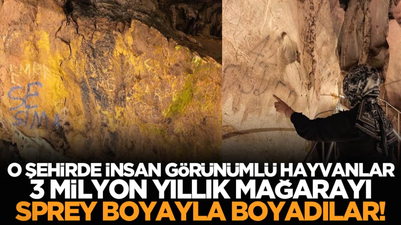 O şehirde insan görünümlü hayvanlar 3 milyon yıllık mağarayı sprey boyayla boyadılar!