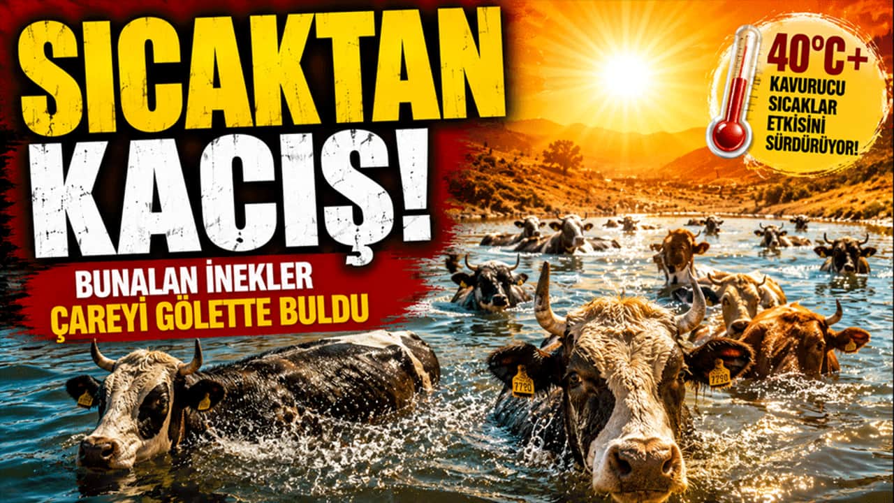Sıcaktan kaçış! Bunalan inekler gölete koştu!