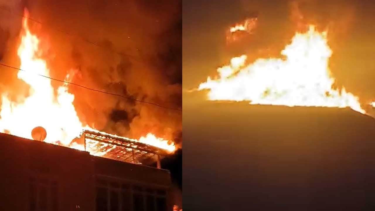 Avcılar’da 3 katlı binanın çatısı alev alev yandı