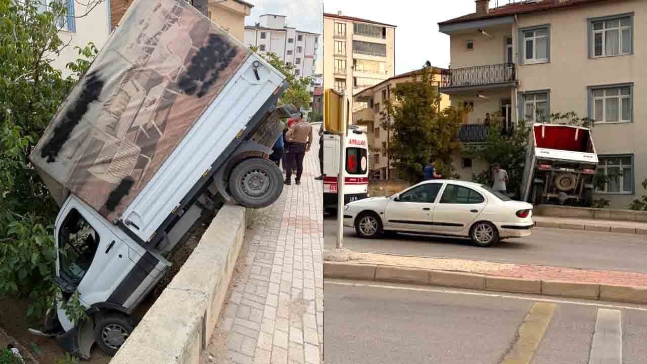 Elazığ'da faciadan dönüldü: Kamyonet bahçeye uçtu