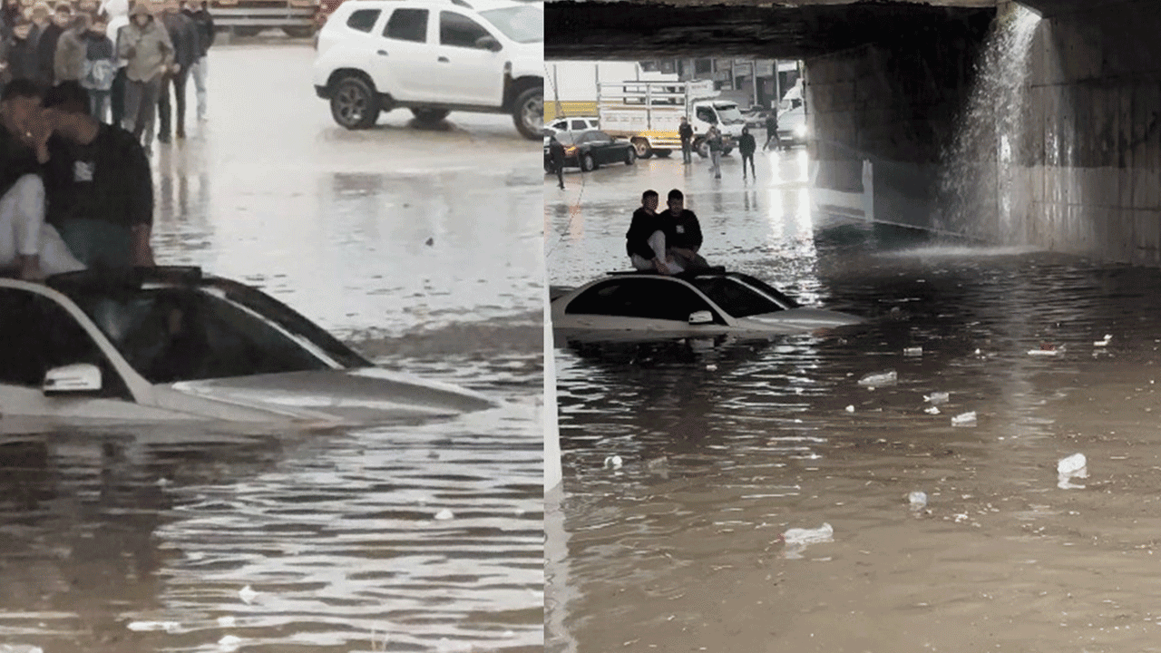 Mercedes suya gömüldü! Mahsur kalan 2 kişi böyle kurtarıldı!