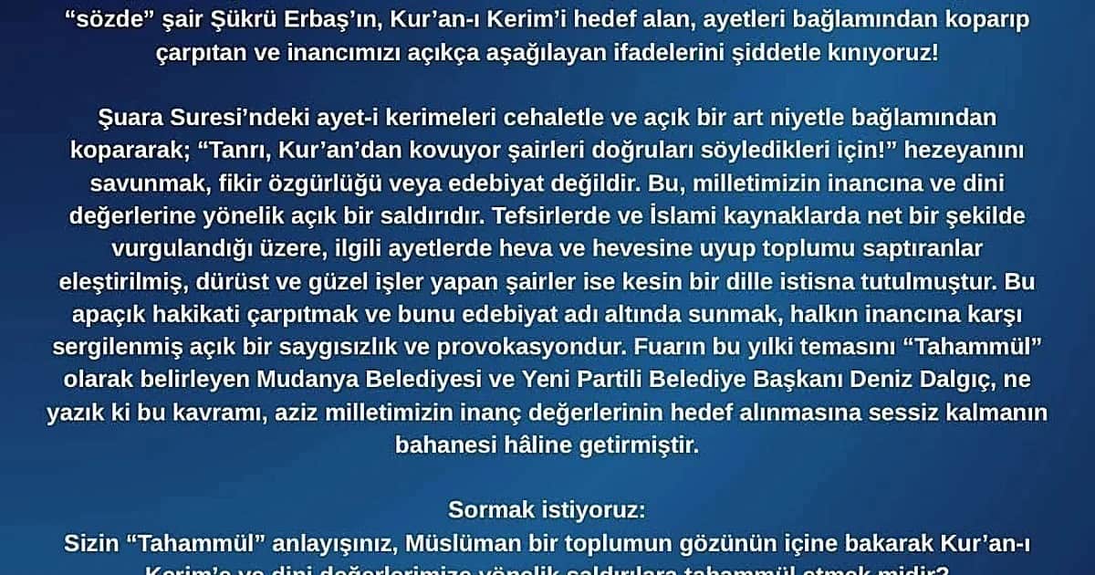 Şuara Suresi sözleri sonrası AK Parti Mudanya'dan Erbaş ve Dalgıç'a kınama