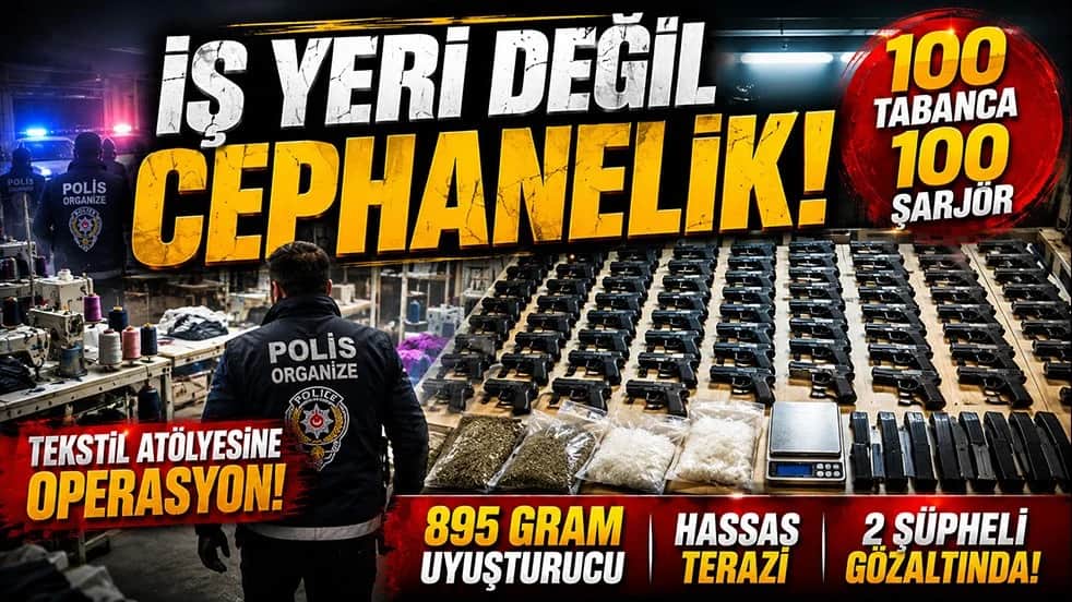 Tekstil atölyesinden cephanelik çıktı! 100 tabanca ve uyuşturucu ele geçirildi