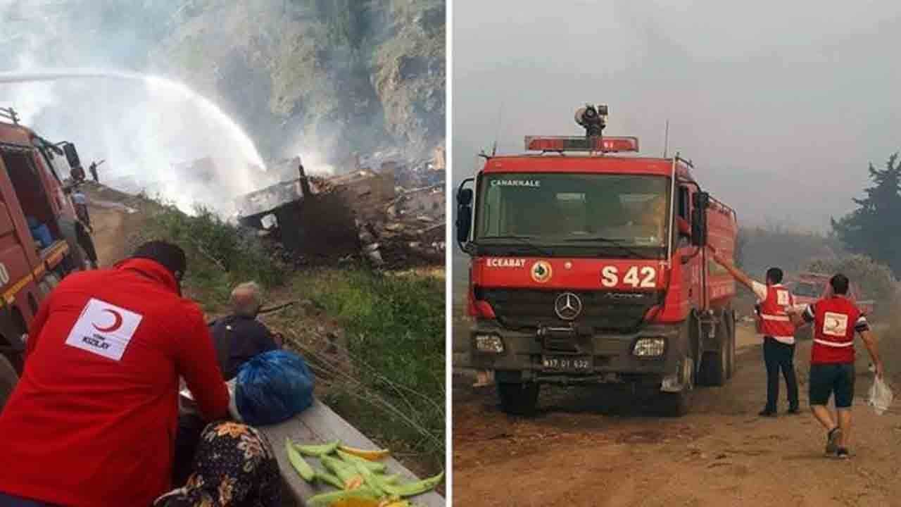 Foto - Yangından etkilenen bölgelere kumanya ve su dağıtıyor: Kızılay afetzedelere destek için sahada