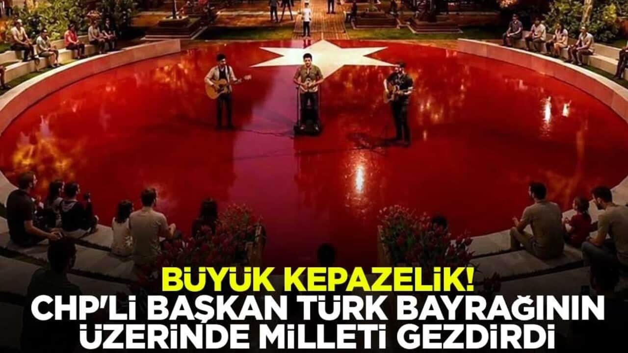 Büyük kepazelik! CHP'li başkan Türk bayrağının üzerinde milleti gezdirdi