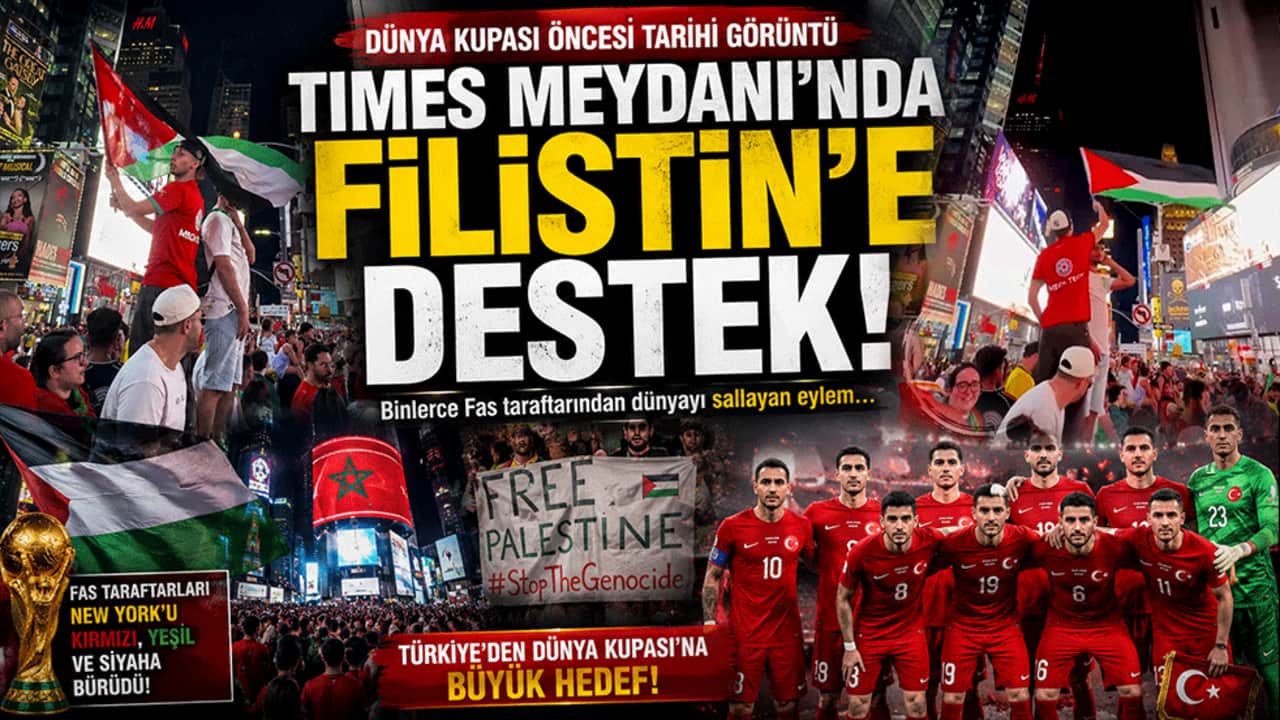 Dünya Kupası öncesi tarihi görüntü: Times Meydanı'nda Filistin'e destek