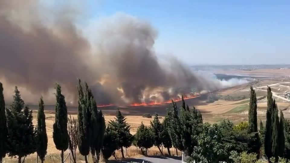 Büyükçekmece'de korku dolu anlar! Buğday tarlasındaki yangın rüzgârın etkisiyle büyüdü