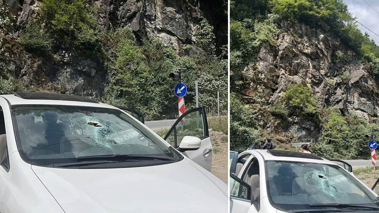 Rize’de otomobilin üzerine kaya düştü: 1 yaralı