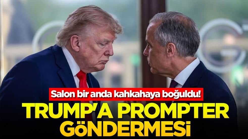 Salon bir anda kahkahaya boğuldu! Trump'a prompter göndermesi