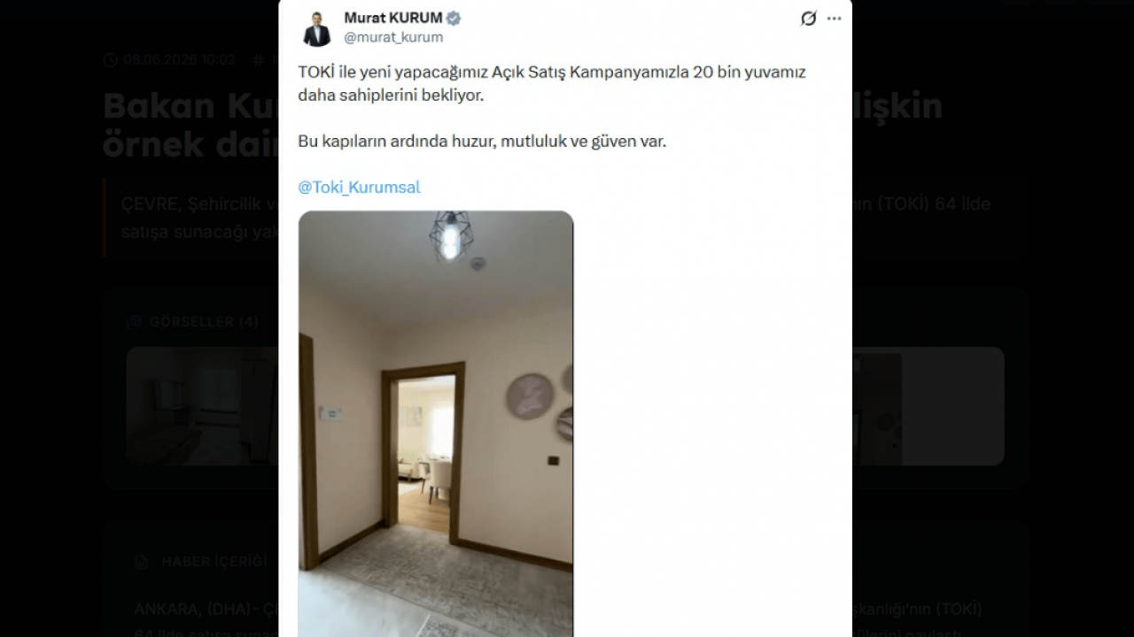 Foto - 20 bin konut satışa çıkıyor! Bakan Kurum’dan örnek daire paylaşımı