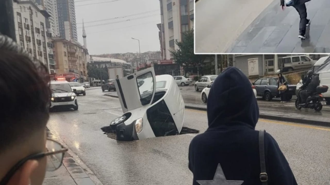 Foto - Ankara can çekişiyor: Çökel yol otomobili yuttu!