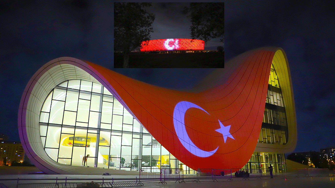 Azerbaycan'ın başkenti Bakü Türk bayrağıyla kaplandı