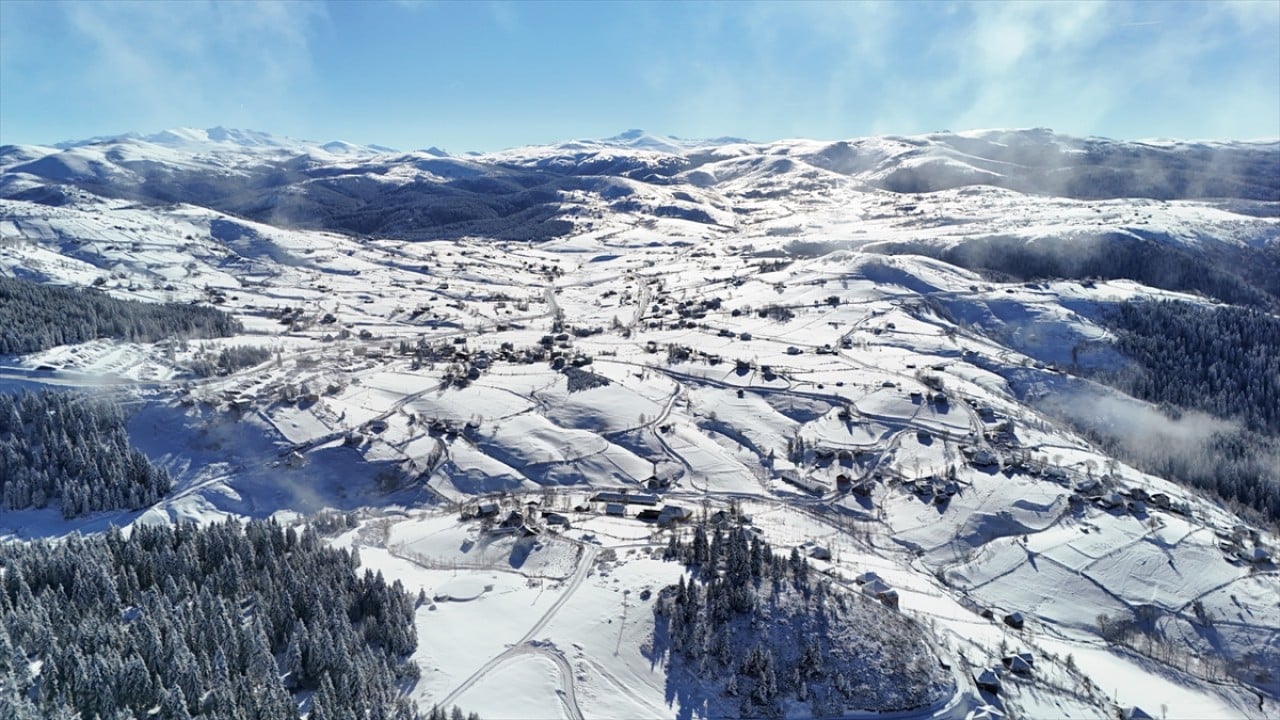 Beyaza büründü! Çambaşı Yaylası'nda kış manzarası
