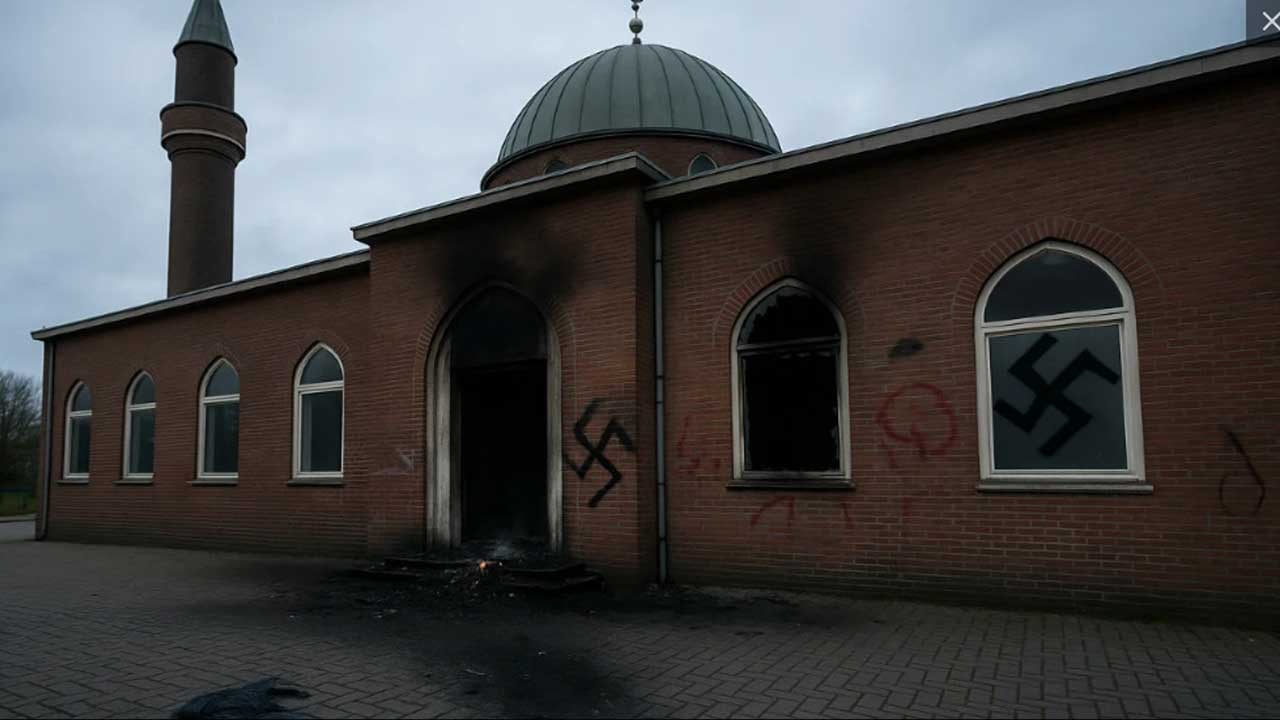 Foto - Camileri kundakladılar! Duvarlara yazı yazıp domuz kafası bıraktılar