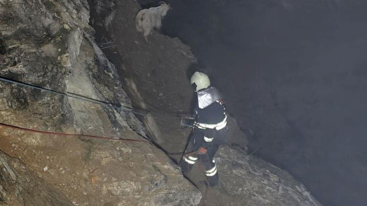 Foto - Cansiparane müdahale ettiler 3 saat süren keçi kurtarma operasyonu