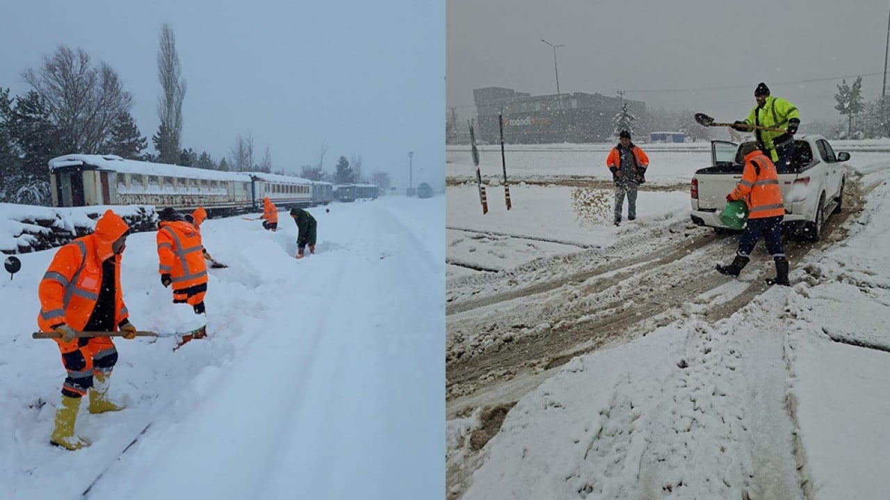 Foto - Demir yollarında yoğun kar mesaisi! Binlerce personel gece gündüz çalışıyor