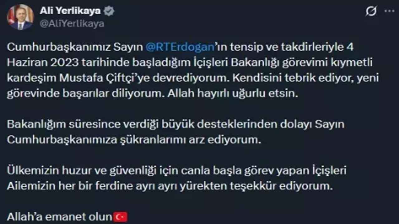 Foto - İçişleri Bakanlığı görevinden affını isteyen Ali Yerlikaya'dan Erdoğan açıklaması