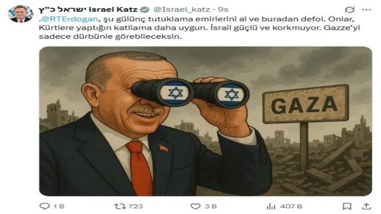 Foto - İsrailli Bakan Katz’dan Erdoğan’a alçakça sözler: Buradan defol! Gazze’yi sadece dürbünle görebileceksin