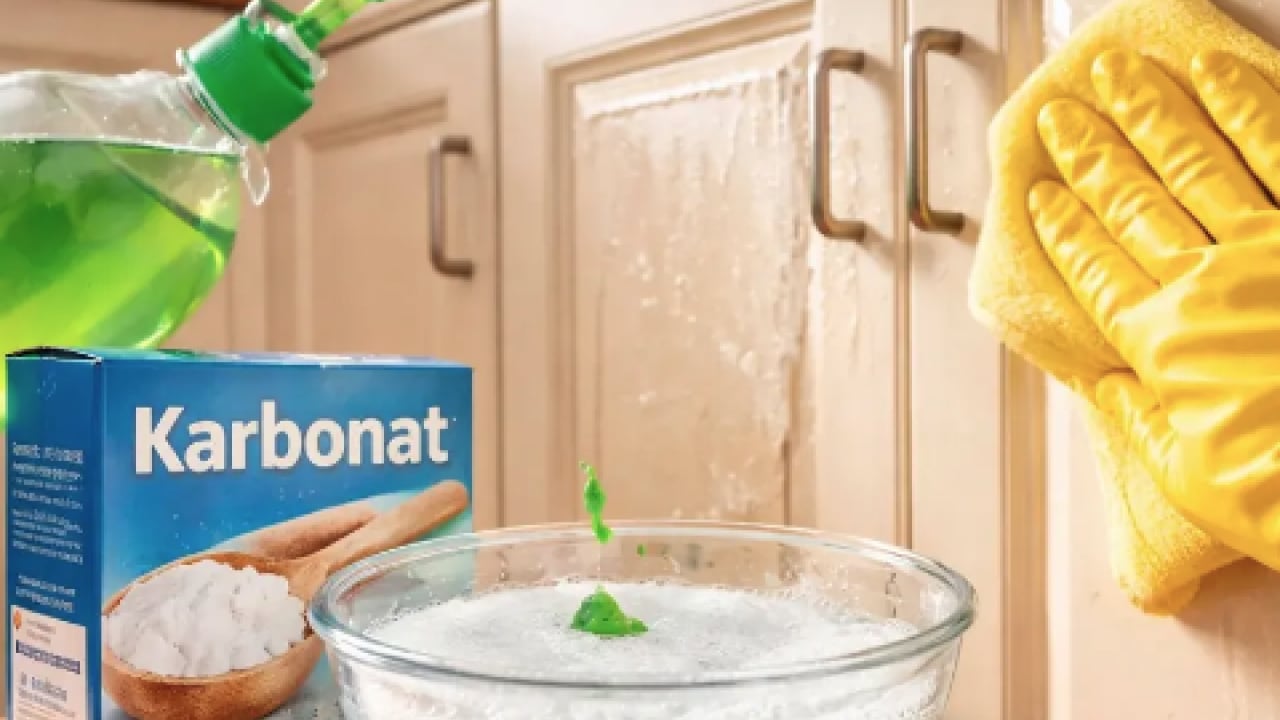 Foto - Mutfak dolaplarını karbonatla silerken suya 1 kaşık ekleyin ve sapır sapır dökülsün tüm lekeler...