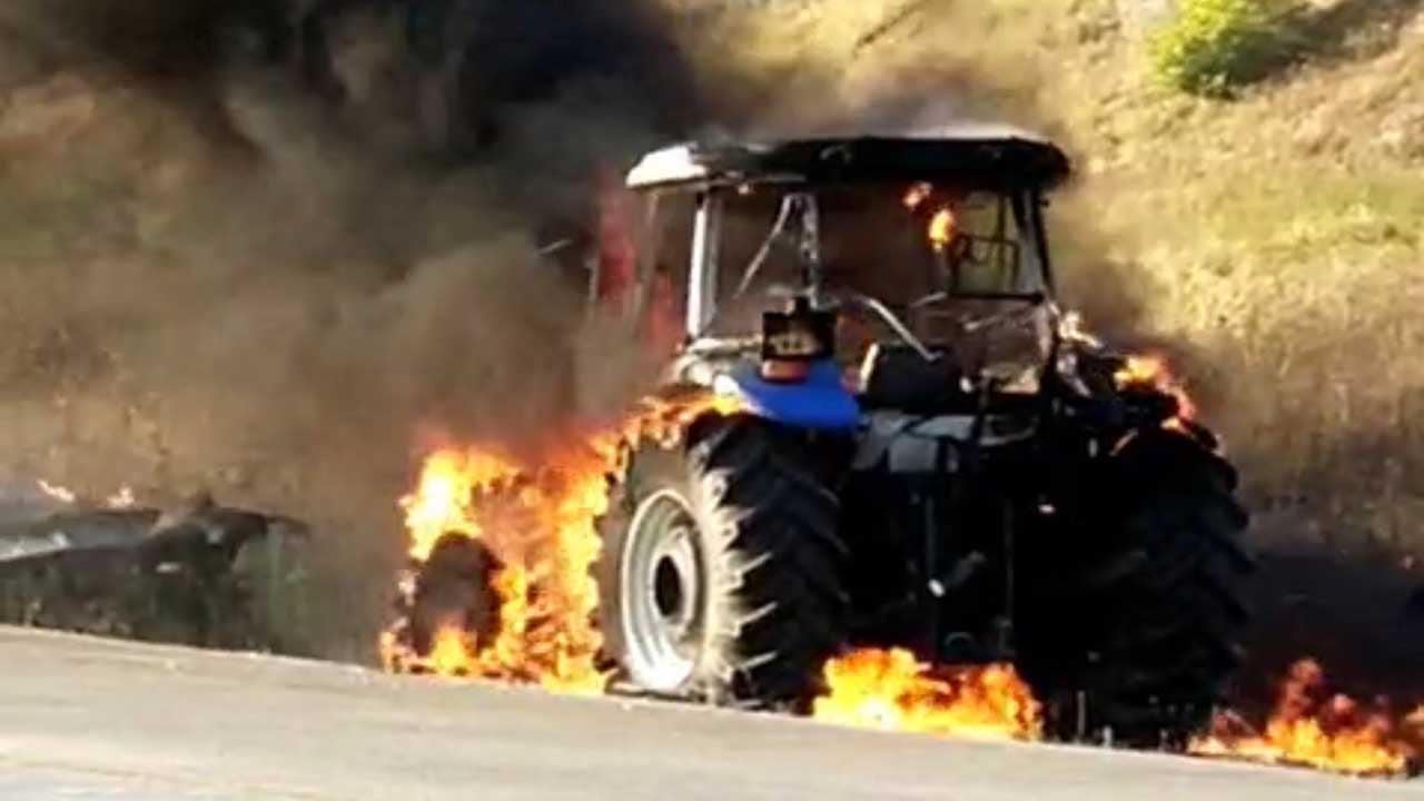Samsun'da korkutan alevler! Çıkan yangında traktör küle döndü!