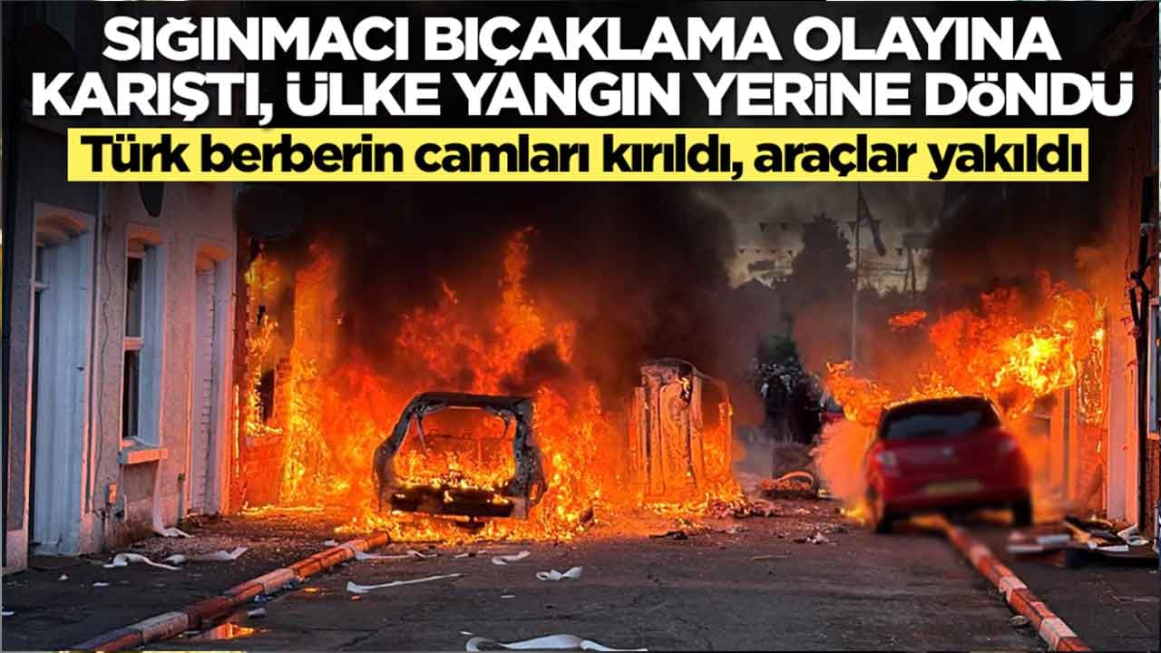 Sığınmacı bıçaklama olayına karıştı, ülke yangın yerine döndü: Türk berberin camları kırıldı