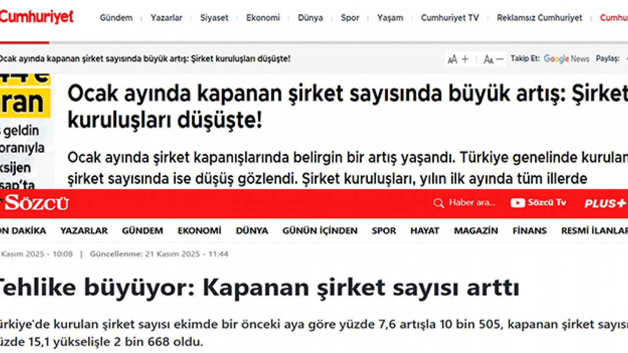 Foto - Sözcü ve Cumhuriyet’e ‘5 kardeş’: Açılan ve kapanan şirket sayıları maskeleri indirdi