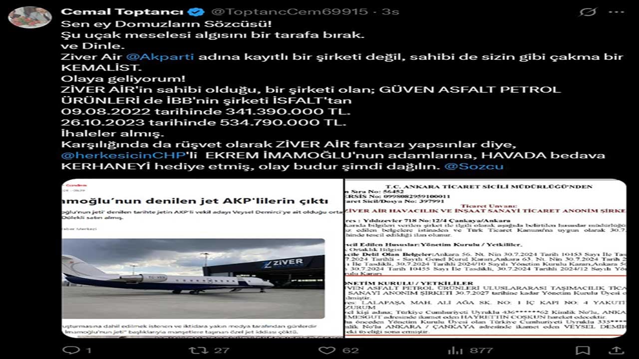 Foto - Sözcü'den algı operasyonu! İmamoğlu'nun uçağı üzerinden karalama