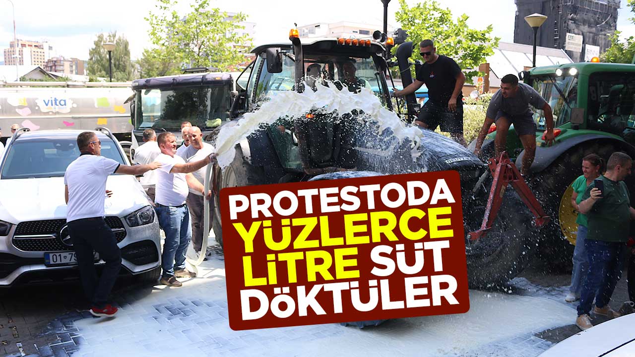 Süt üreticileri protestoda yüzlerce litre süt döktü