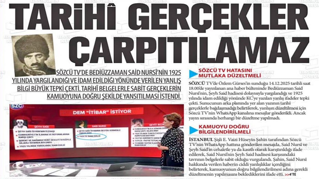Foto - Yeni Asya Gazetesi düne kadar CHP ve Sözcü ile iş tutuyordu: Sözcü’nün çarpıtmalarına Nur Cemaati’nden sert tepki