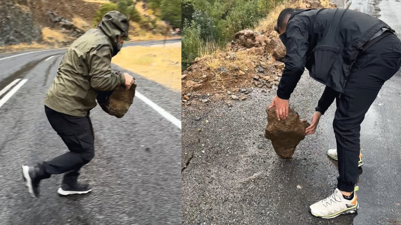 Yer: Hakkari! Düşen kaya parçalarını dağcılar temizledi