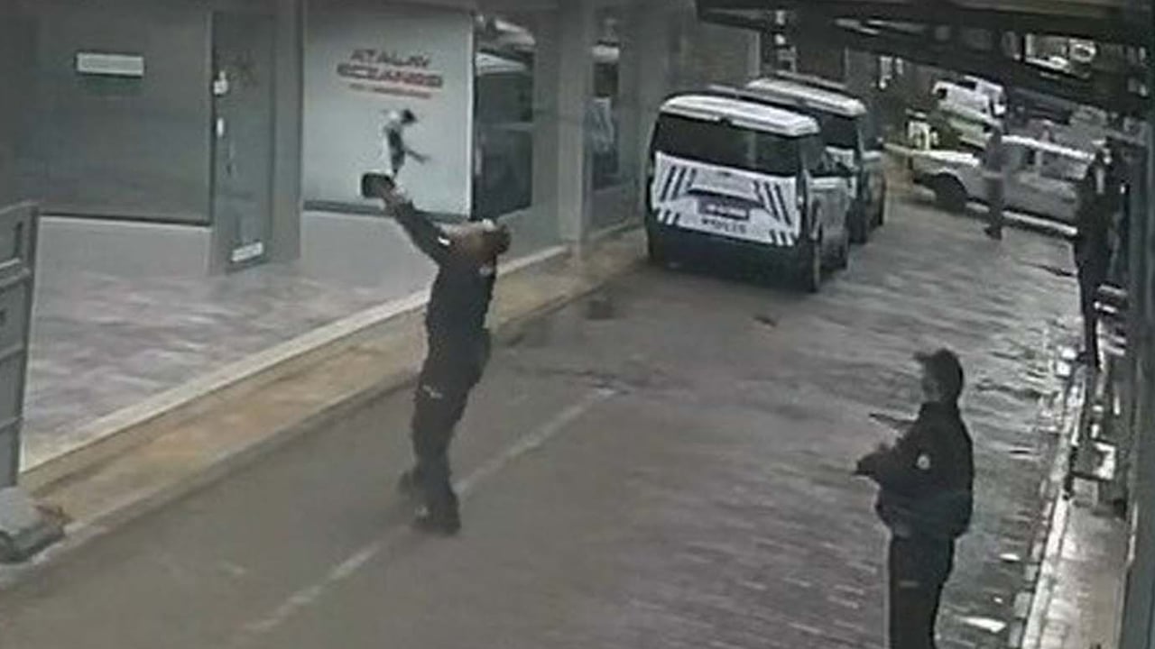 Apartmandan düşen kediyi polis havada yakaladı