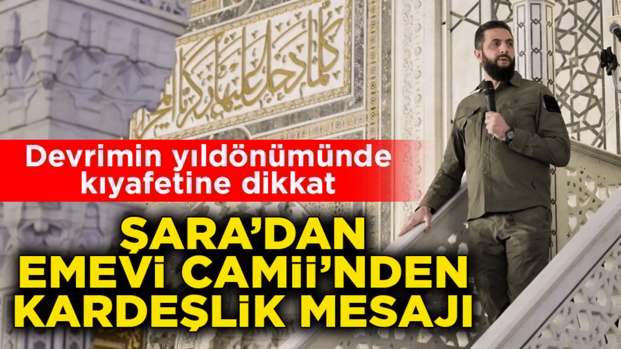 Devrimin yıldönümünde kıyafetine dikkat! Şara’dan Emevi Camii’nden kardeşlik mesajı