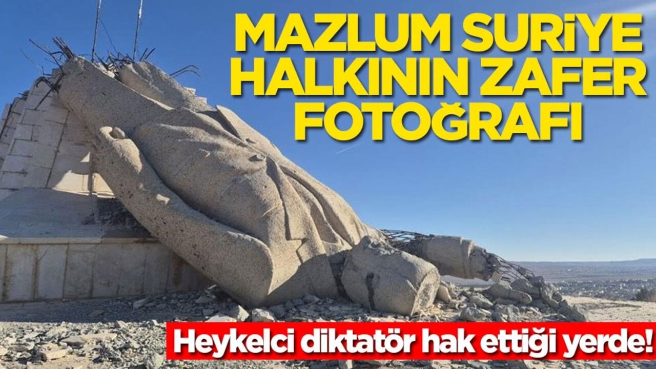 Heykelci diktatör hak ettiği yerde! Mazlum Suriye halkının zafer fotoğrafı