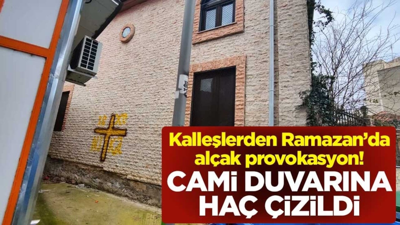 Kalleşlerden Ramazan’da alçak provokasyon! İskeçe Hürriyet Camii duvarına haç çizildi
