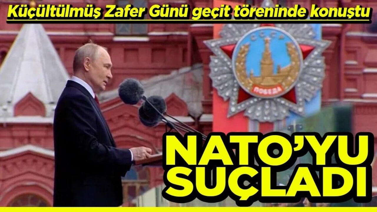 Küçültülmüş Zafer Günü geçit töreninde konuştu NATO’yu suçladı