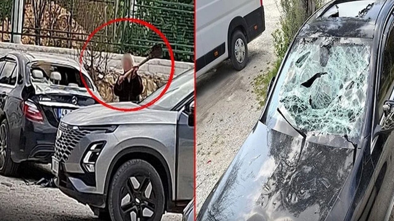 Mercedes’i kürekle döven kadın lüks otomobili hurdaya çevirdi!